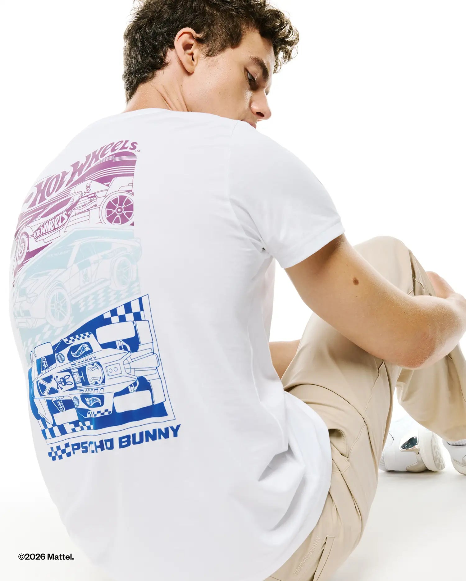 Psycho Bunny Men's Tees Hot Wheels Back Graphic Tee maglietta bianca in Pima