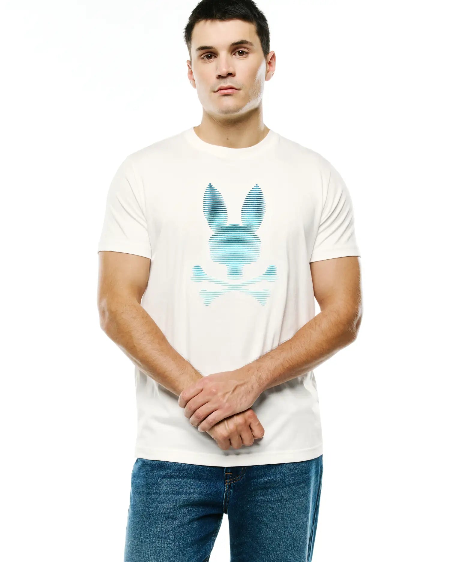Psycho Bunny Men's Tees Slade Bunny Graphic Tee MT0200452 T-shirt ecru in cotone Pima