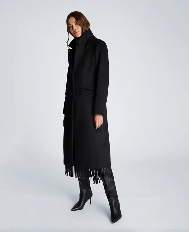 Kenneth Cole Reaction Clothing Wool Topper Coat with Vegan Leather Zip Up cappotto nero in lana