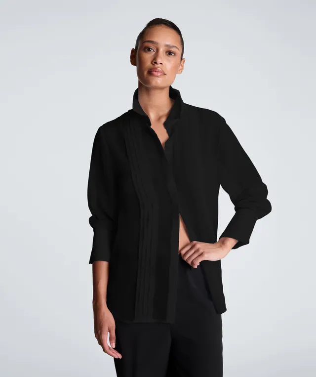Kenneth Cole Reaction Pleated Long Sleeve Blouse blusa nera