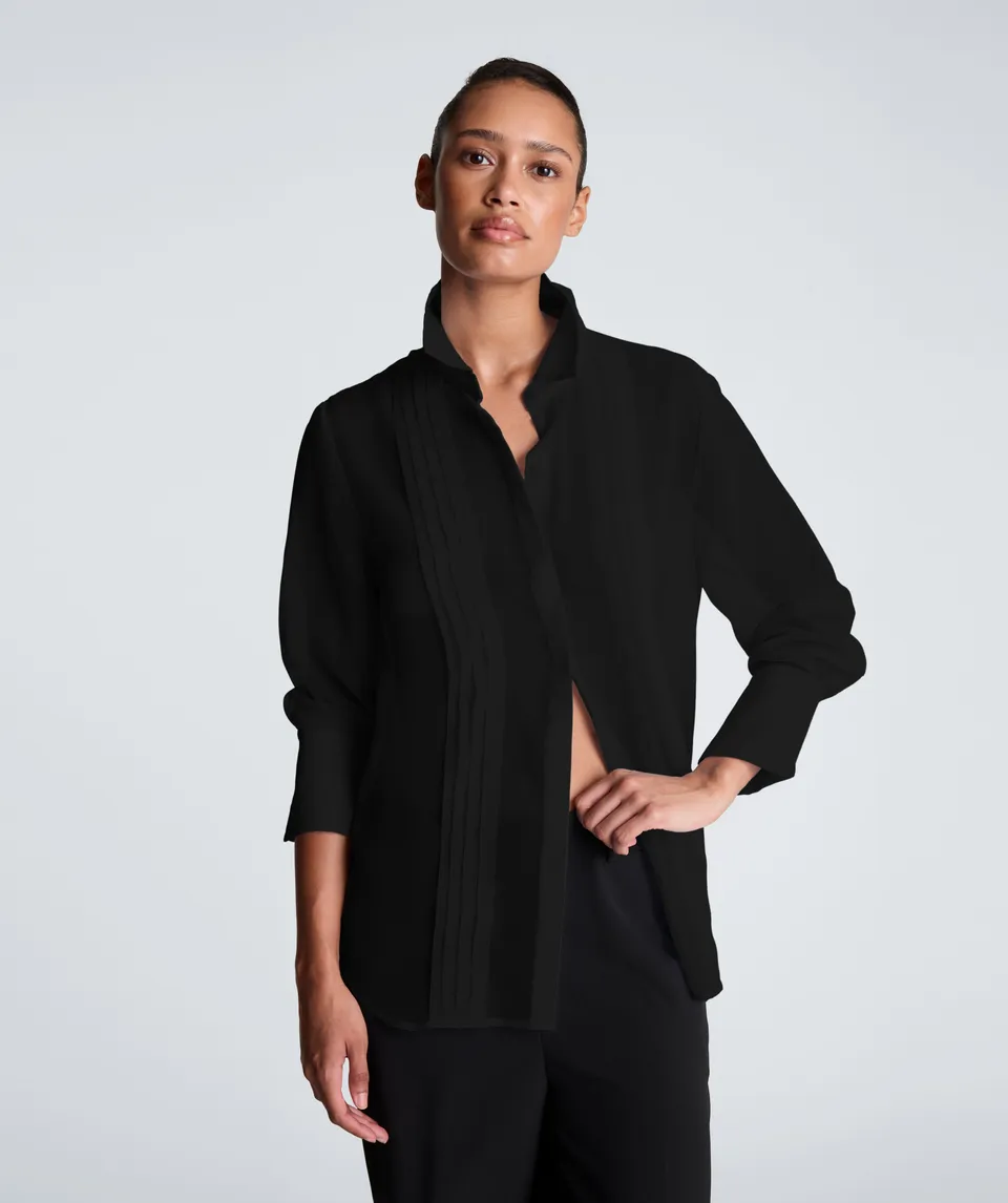 Kenneth Cole Reaction Pleated Long Sleeve Blouse blusa nera