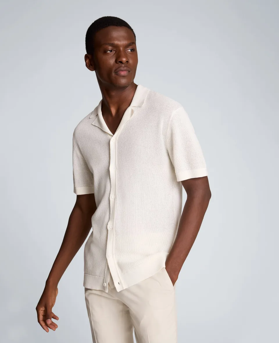 Kenneth Cole Reaction Clothing Knit Camp Shirt camicia uomo White