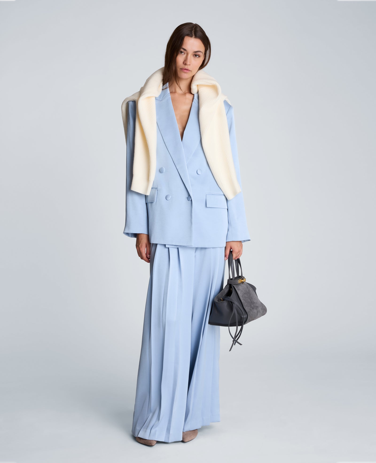 Kenneth Cole Reaction Clothing Double Breasted Boyfriend Jacket giacca blu satinata