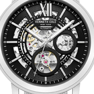 Kenneth Cole Reaction Watches Skeleton Automatic Black Dial orologio Silver