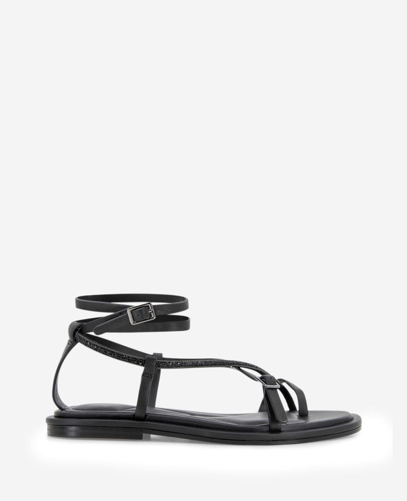 Kenneth Cole Reaction Paros Leather Beaded Sandal sandali neri in pelle
