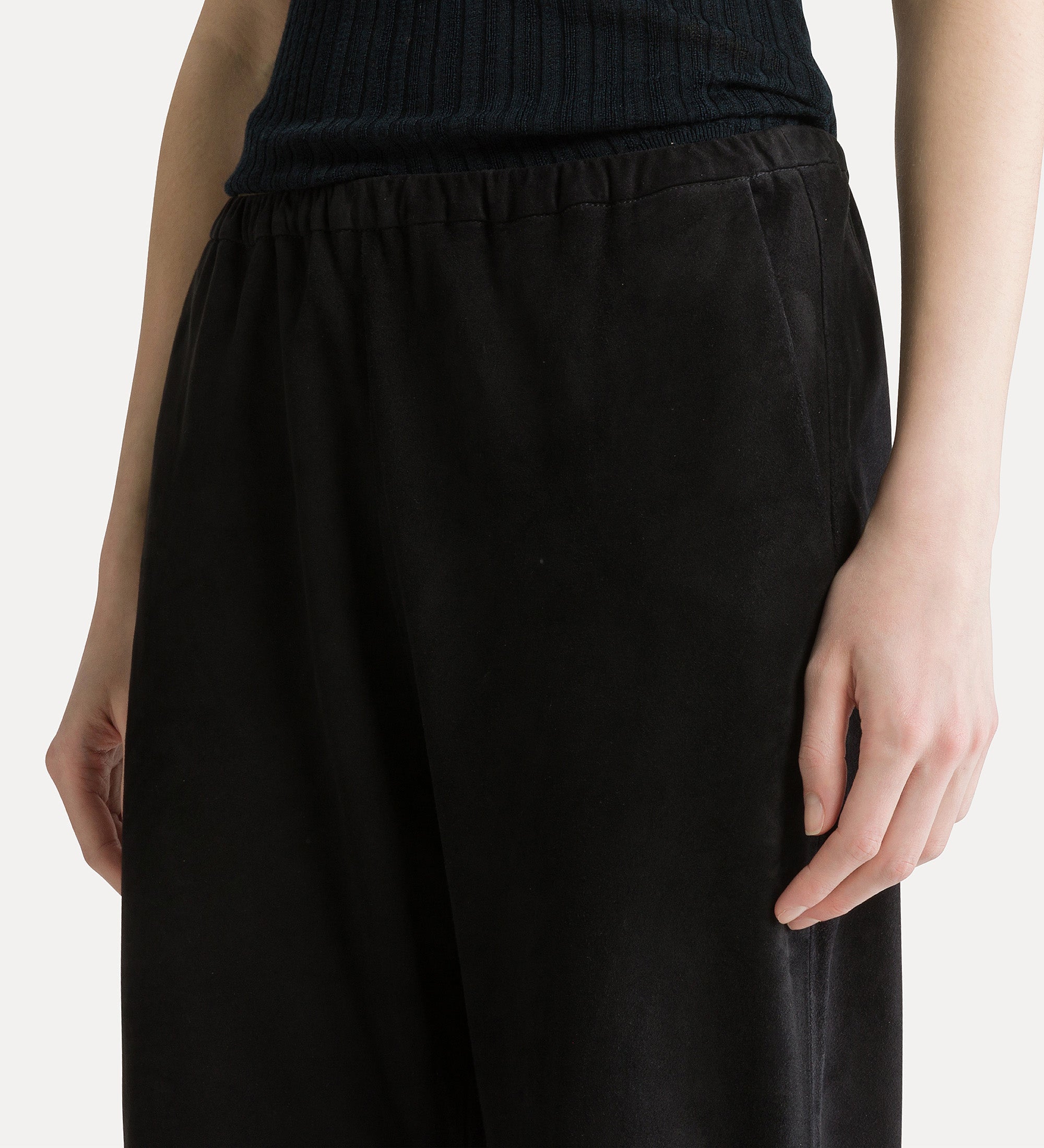 Forte pantaloni pantaloni in suede color notte a vita elastica