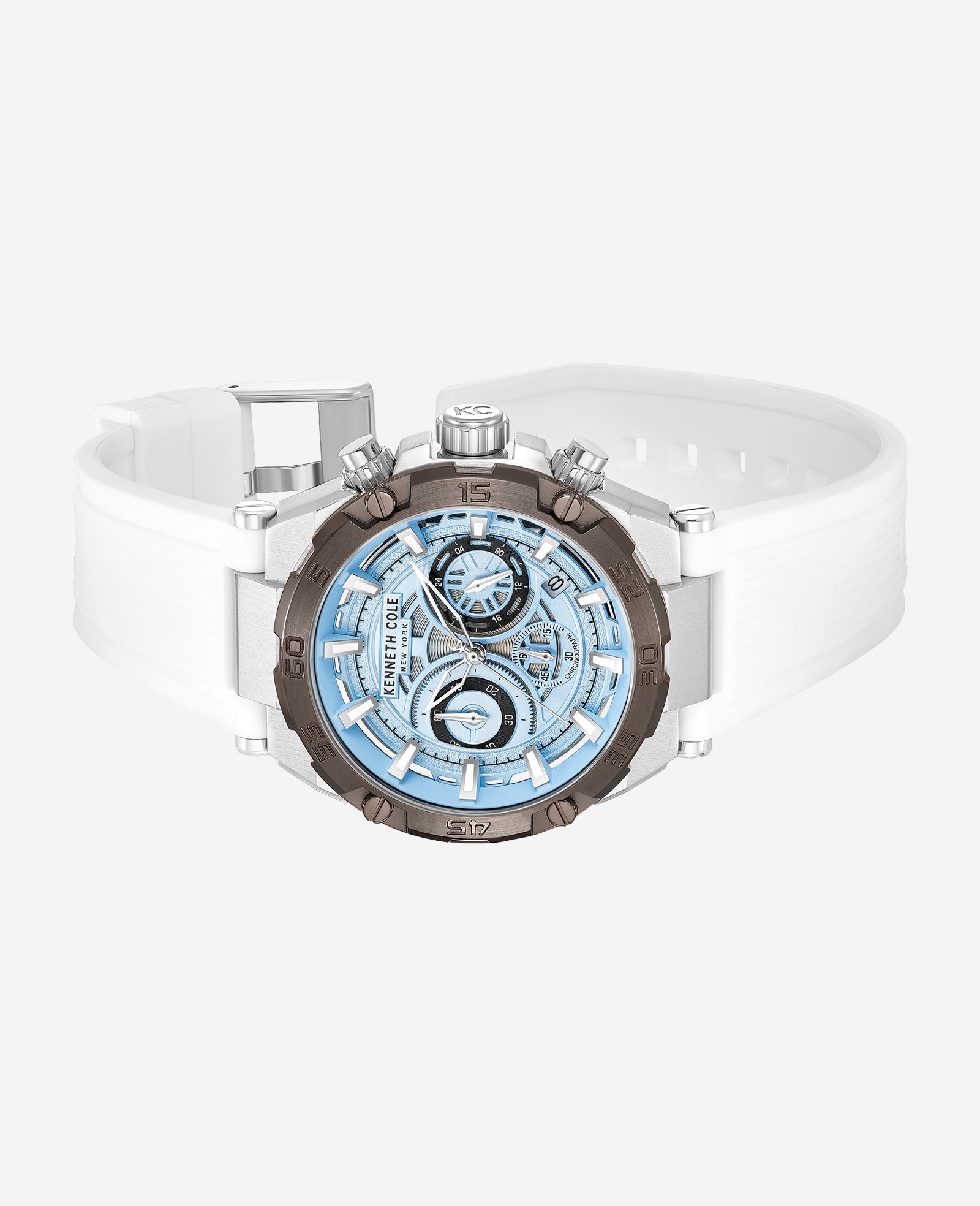 Kenneth Cole Reaction Watches Chronograph Sport Silicone Strap Watch orologio cronografo bianco