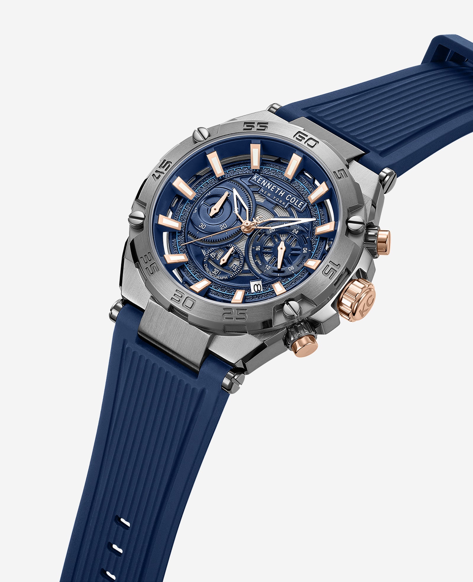 Kenneth Cole Reaction Watches Chronograph Sport Silicone Strap Watch orologio blu