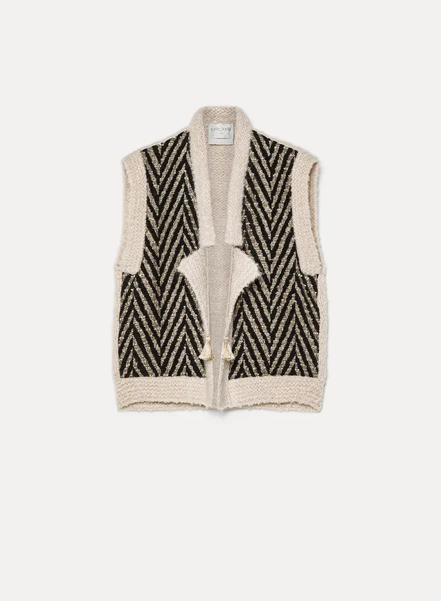 Forte Maglieria gilet in maglia chevron nero con filo lamé