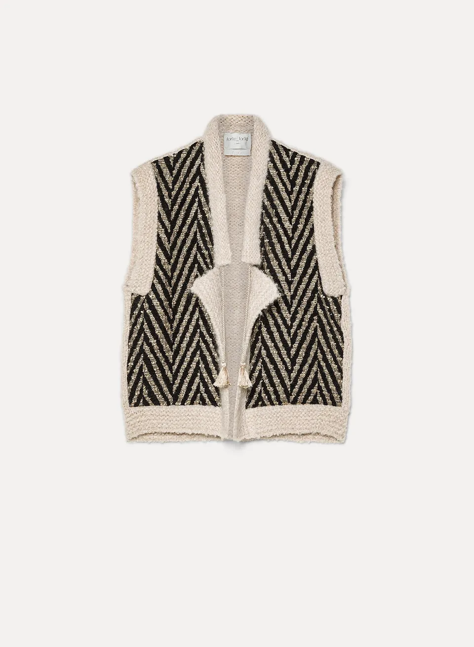 Forte Maglieria gilet in maglia chevron nero con filo lamé