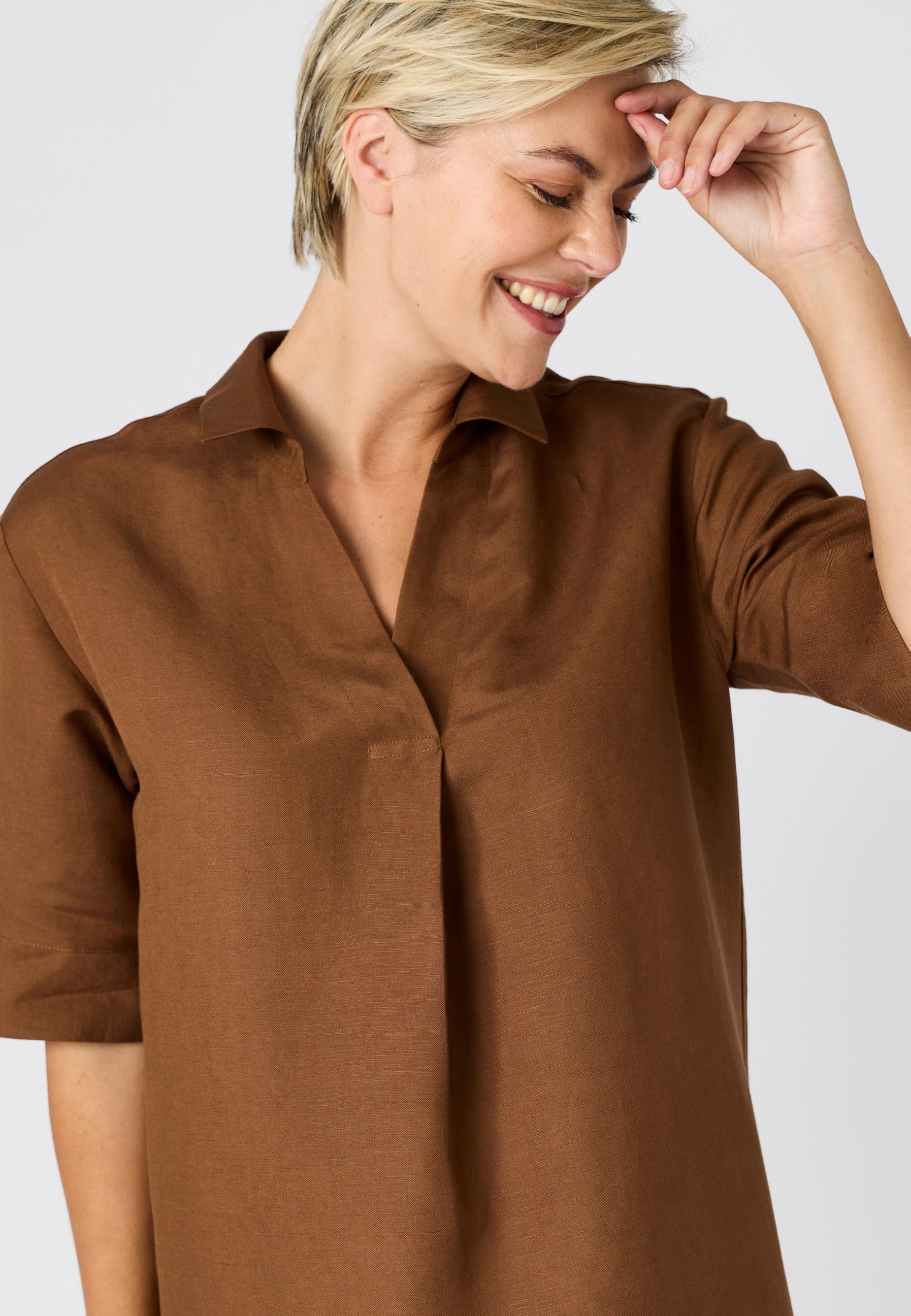 Damart Prêt-à-porter Abito Caftano Misto Lino Donna marrone scuro 44