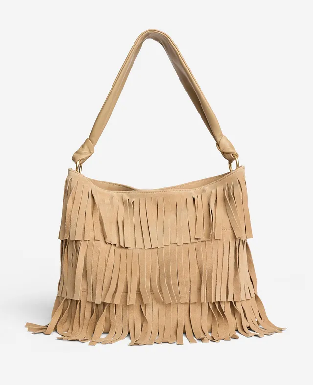 Kenneth Cole Reaction Bags Fringe Slouch Hobo Bag borsa beige in suede