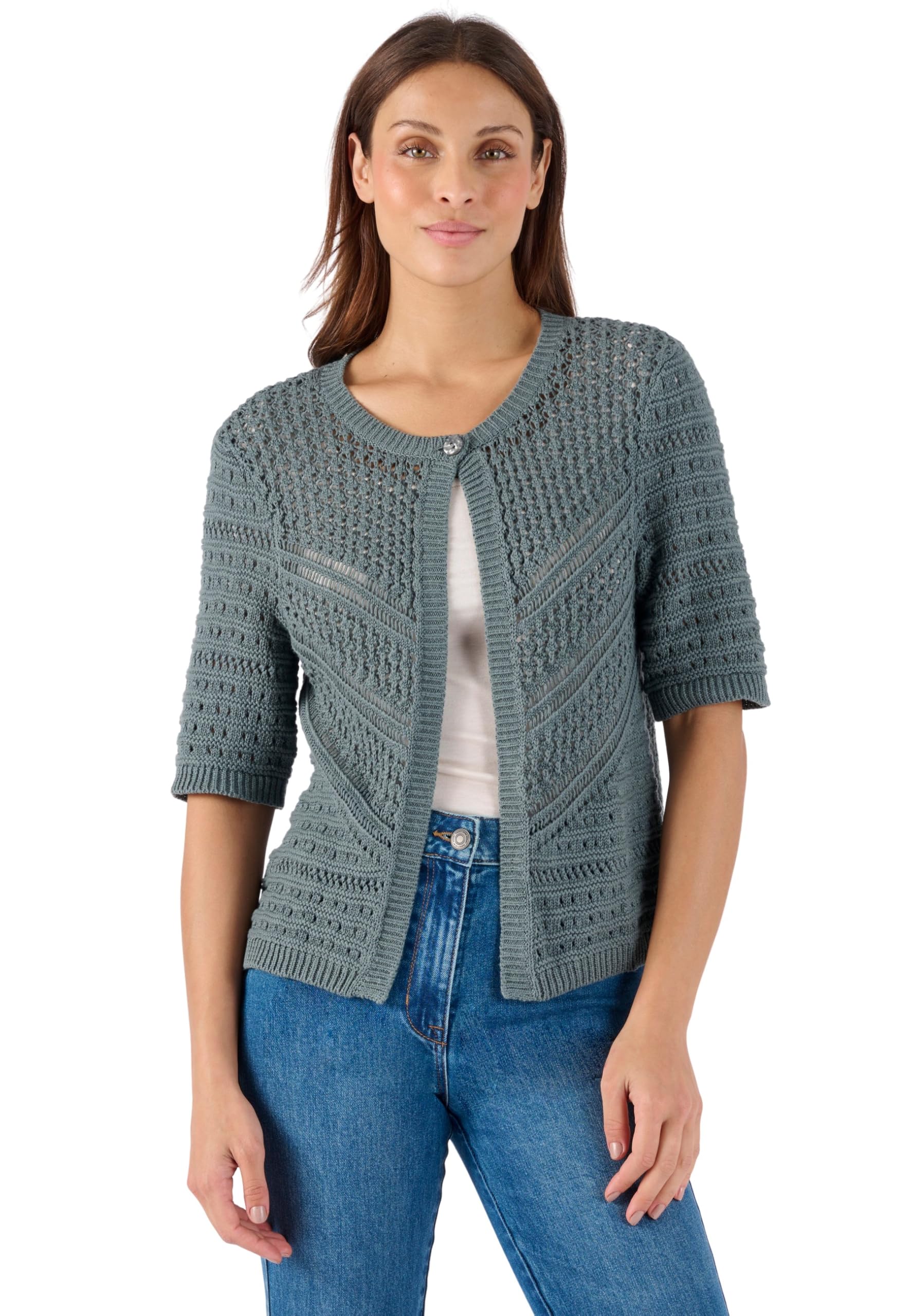 Damart Prêt-à-porter Giubbotto bolero Maglia Donna XS bianco cotone traforato