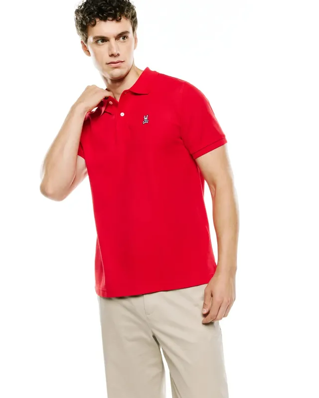 Psycho Bunny Men's Polos Classic Pique Polo Shirt B6K001CRPC polo rossa
