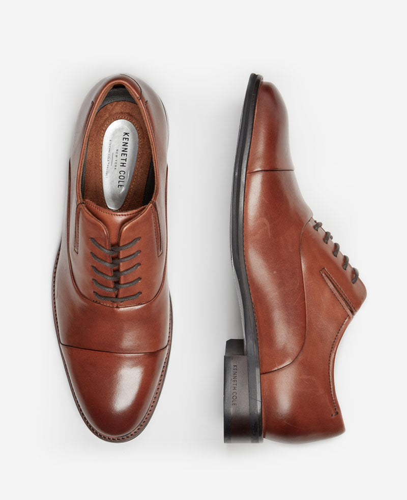 Kenneth Cole Reaction Shoes Tully Cap Toe Oxford scarpa stringata Cognac in pelle