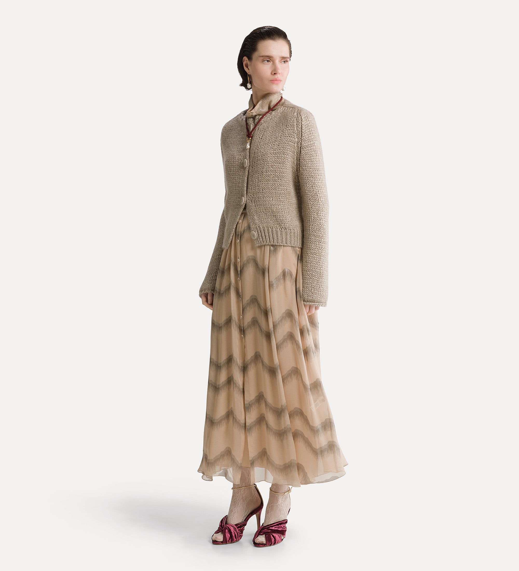 Forte maglieria cardigan cashmere seta e mohair mandorla