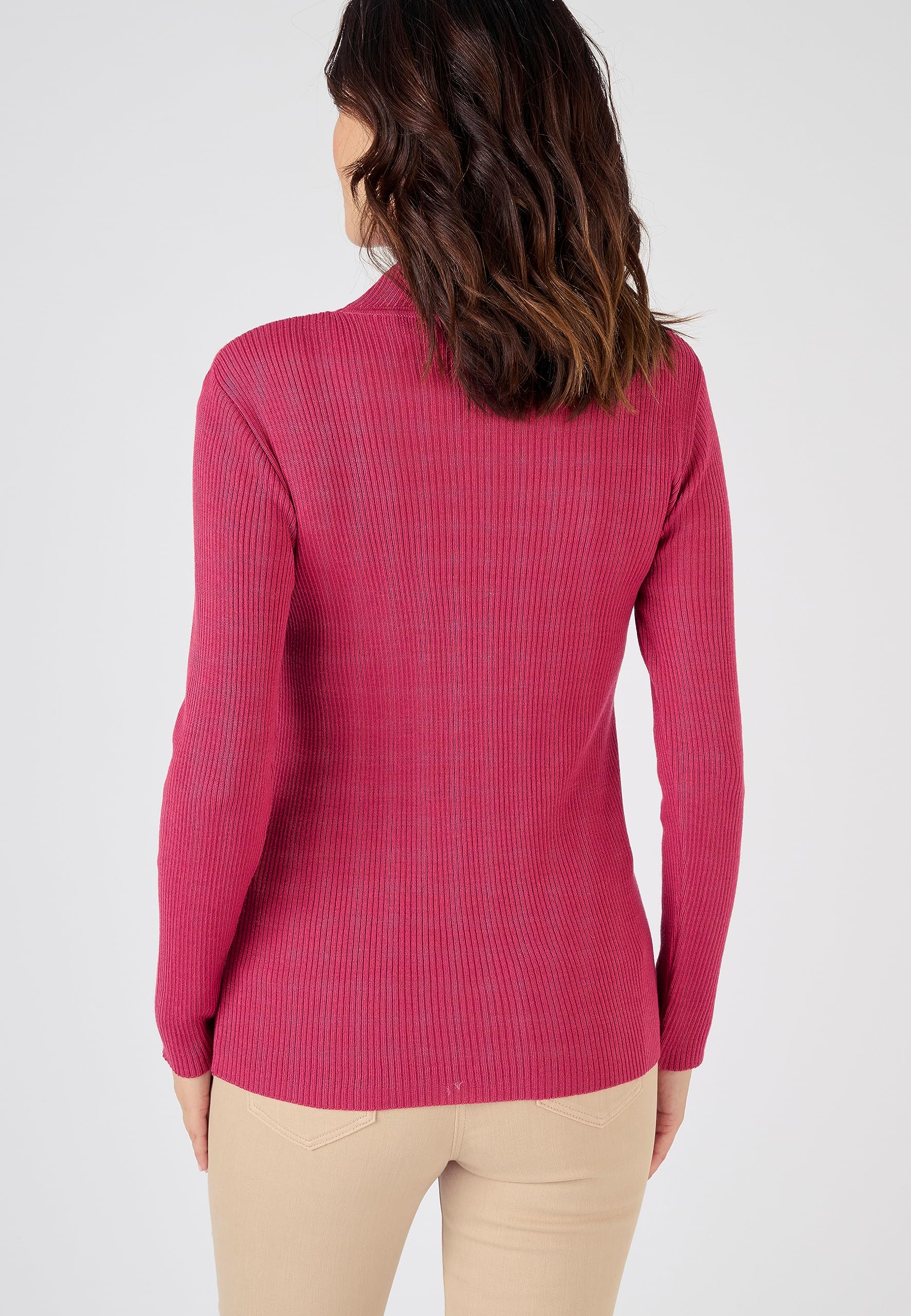Damart Prêt-à-porter Maglione collo alto rosa lampone/grigio 44 in lana merino