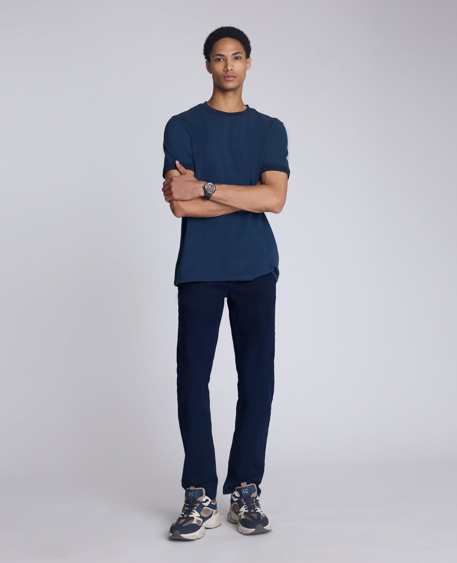 Kenneth Cole Reaction Clothing Ribbed Crewneck Tee T-shirt blu uomo UPF 50