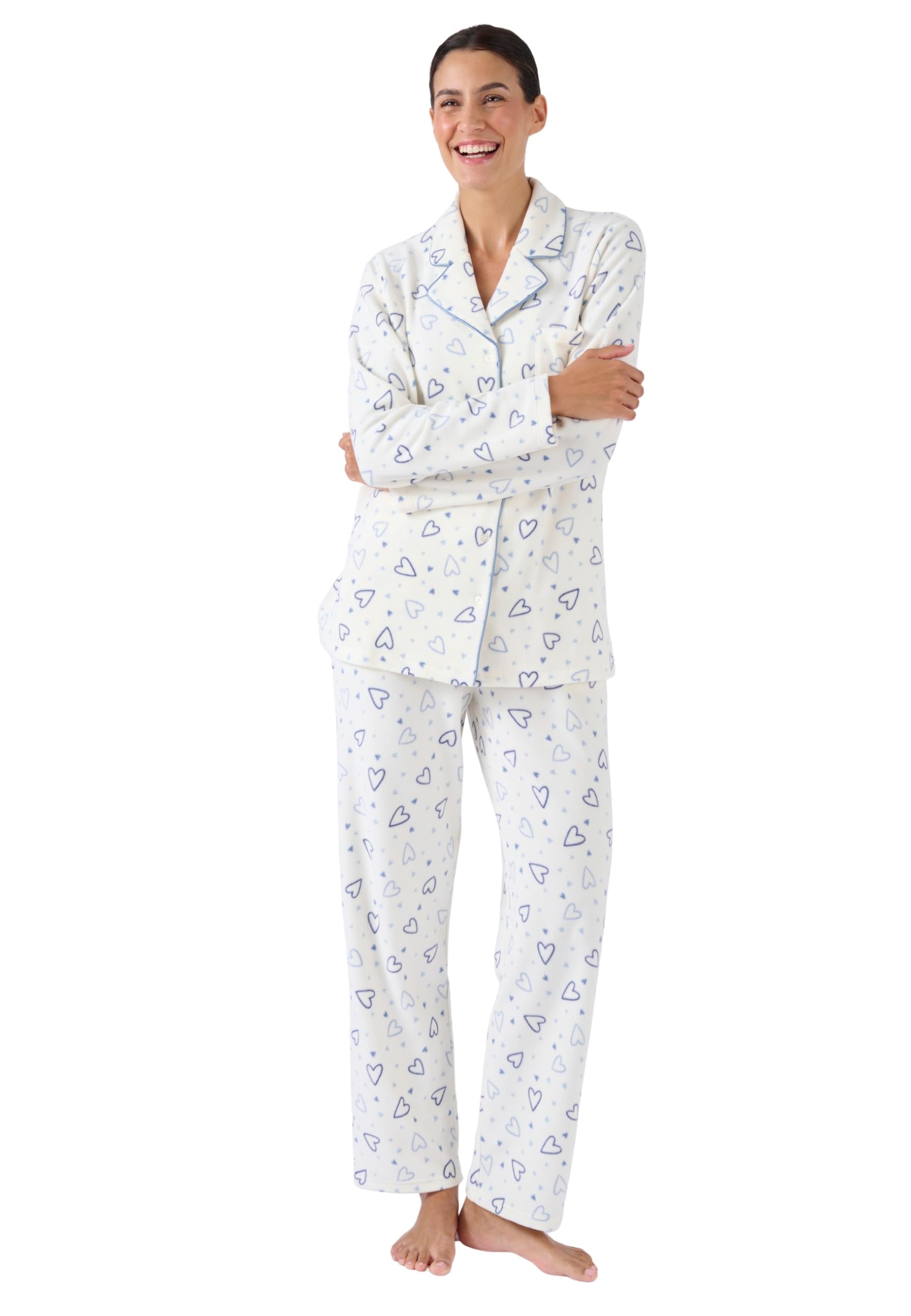 Damart Homewear Pigiama Thermolactyl in pile termico donna blu stampato