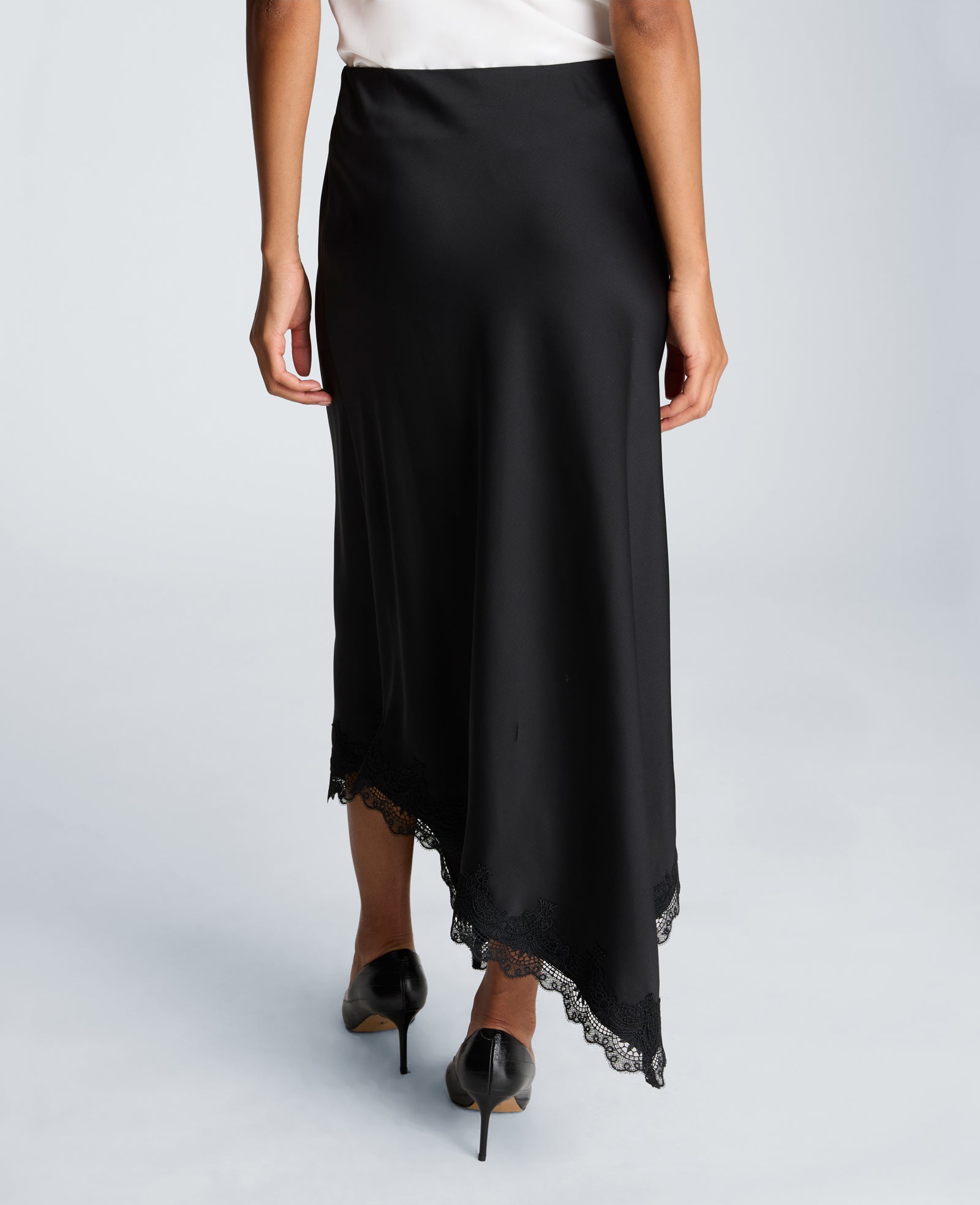 Kenneth Cole Reaction Clothing Pull On Asymmetrical Lace Hem Skirt gonna nera midi