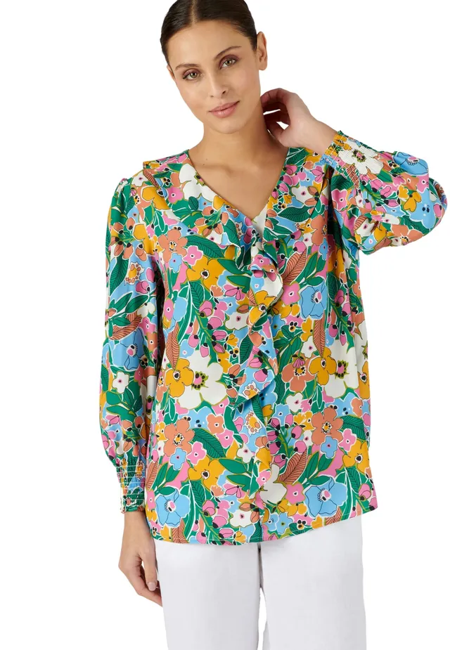 Damart Prêt-à-porter Blusa stampata con volant 42 in viscosa