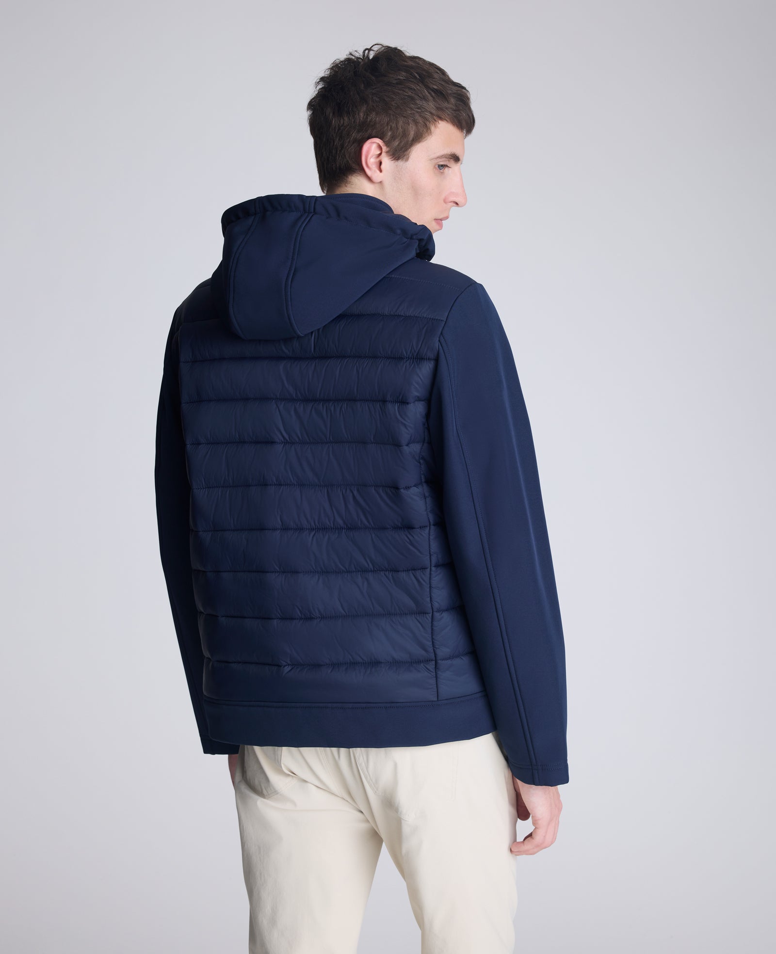 Kenneth Cole Reaction Mixed Media Hooded Soft Shell Jacket giacca blu navy imbottita