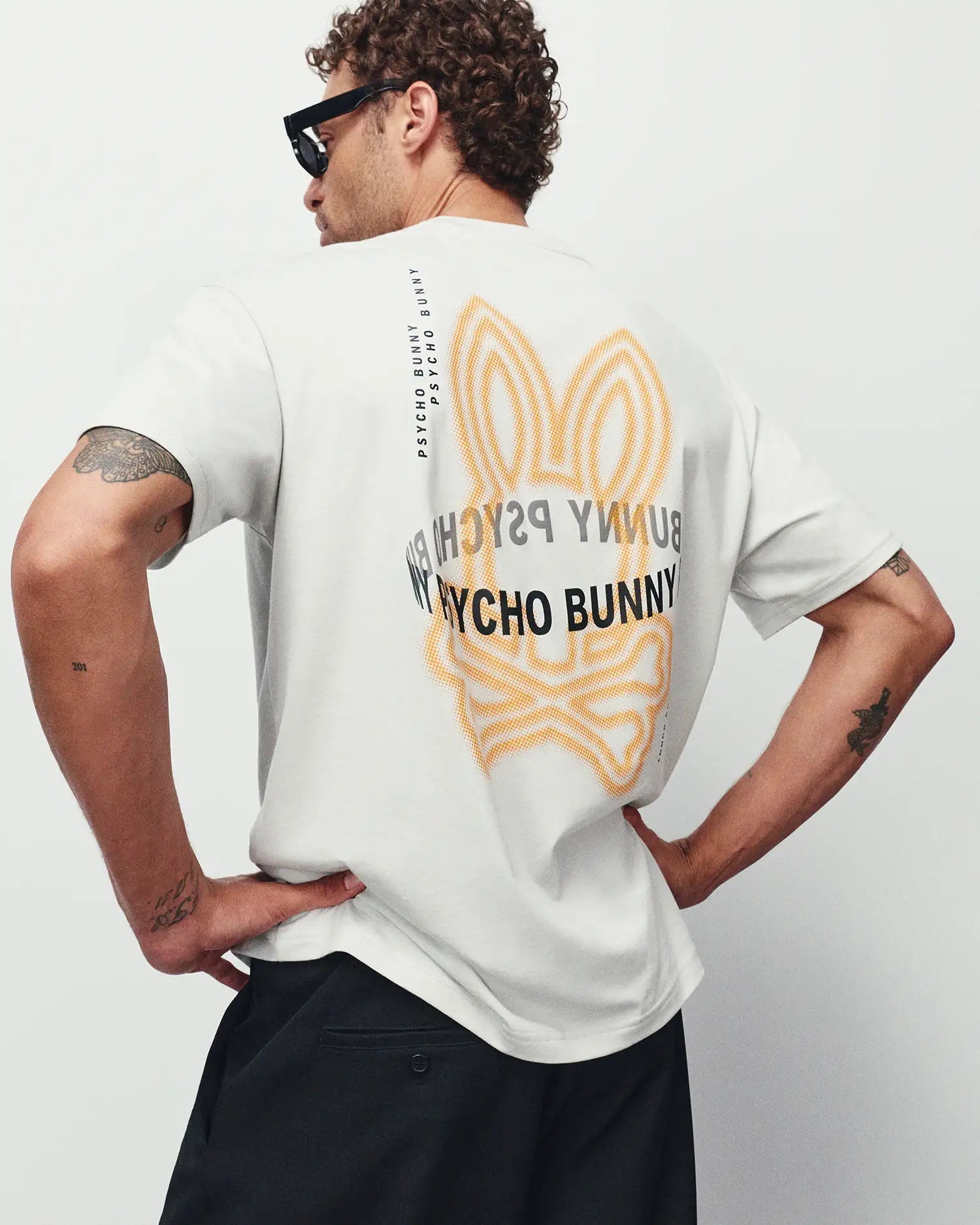 Psycho Bunny Men's Tees Alex Pima Cotton Back Graphic Tee t-shirt blu oversize