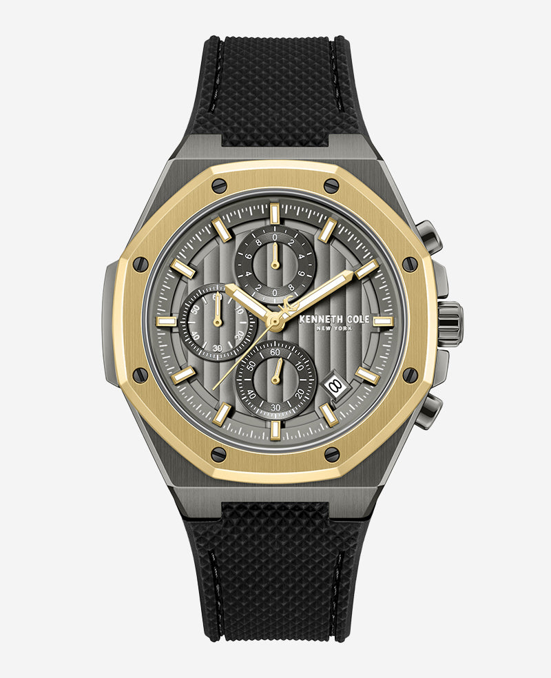 Kenneth Cole Reaction Watches Dress Sport Chronograph Two-Tone Silicone Strap Watch orologio nero oro cronografo
