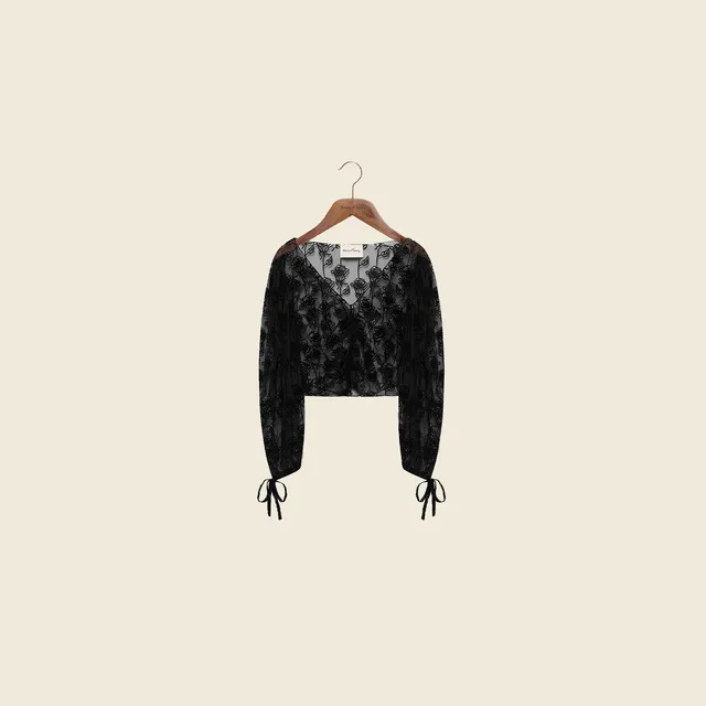 House Of Sunny Womens Tops LA THORN BLOUSE camicetta nera cropped