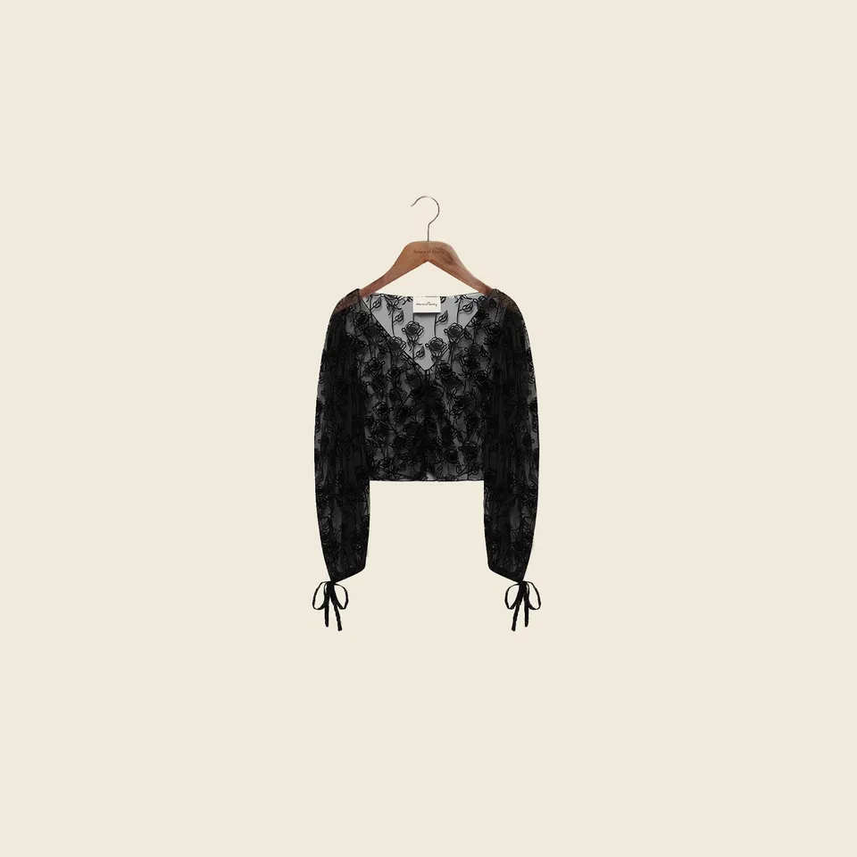House Of Sunny Womens Tops LA THORN BLOUSE camicetta nera cropped