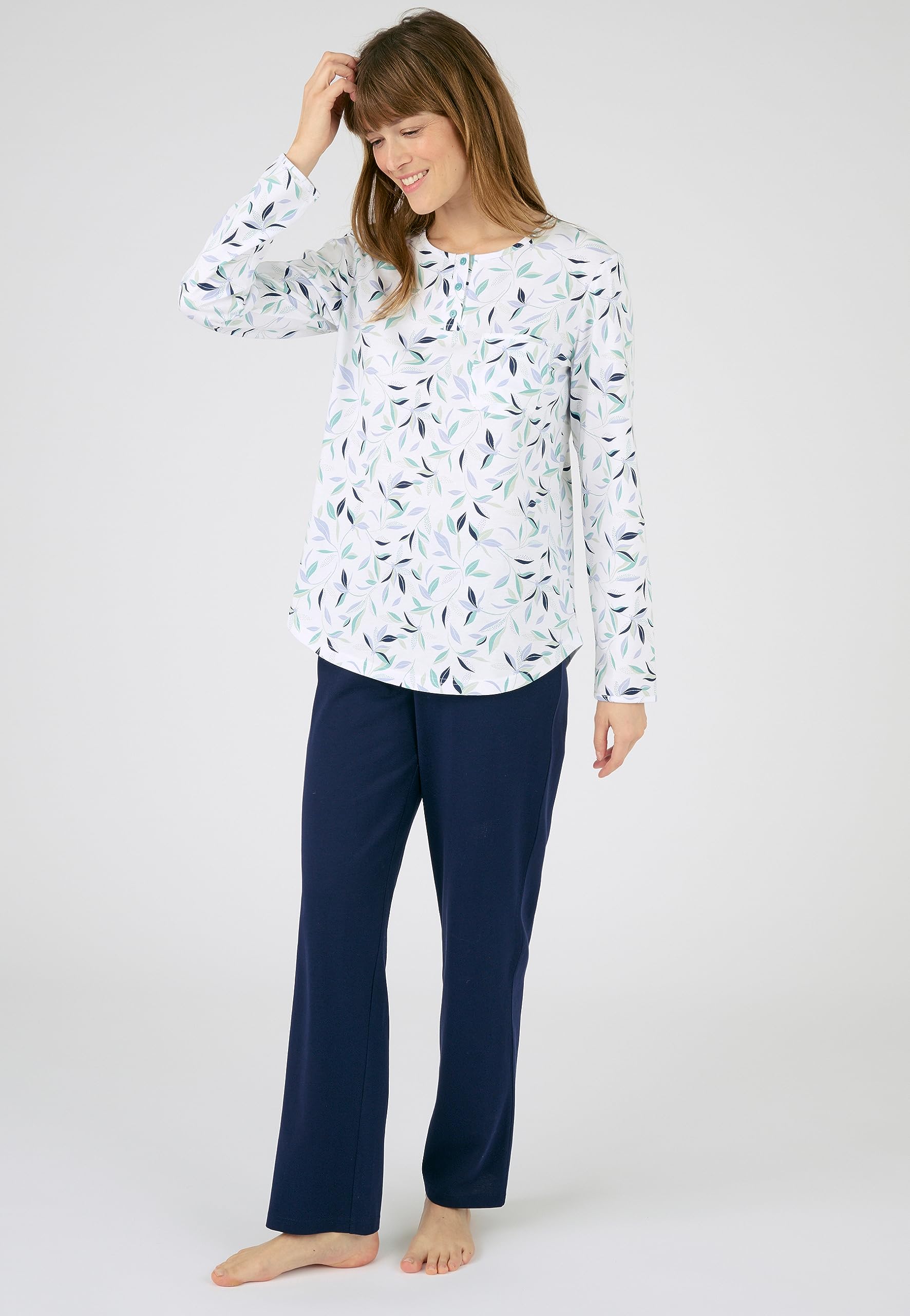 Damart Homewear Set di 2 Pigiami Donna Blu Fogliame Cotone