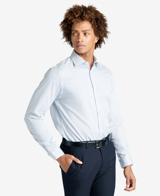 Kenneth Cole Reaction Clothing Slim-Fit Button-Down Stretch Dress Shirt with TEK FIT camicia azzurra