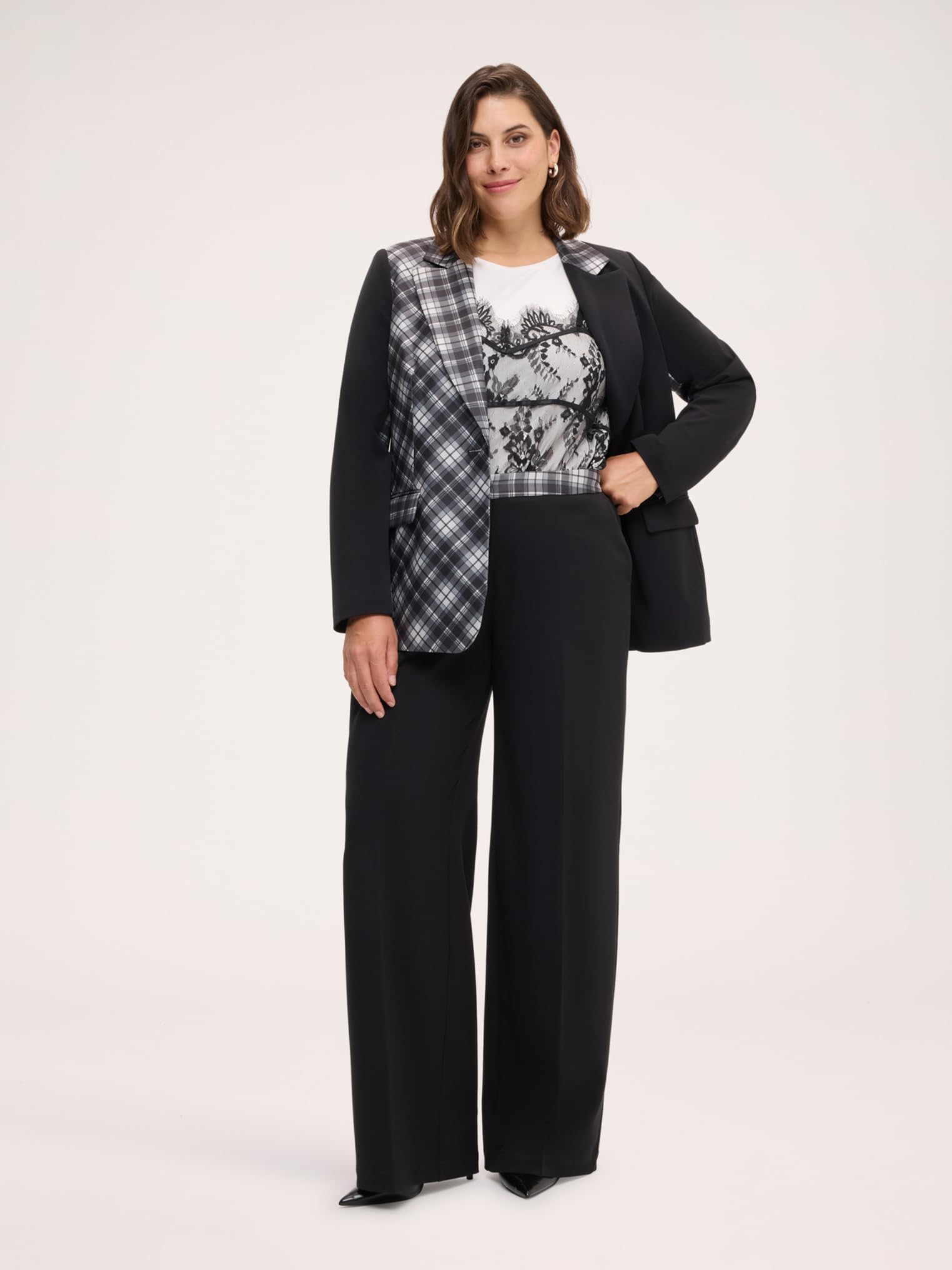 Fiorella Rubino Pantaloni Pantaloni Wide Leg con Banda Check pantaloni 58 Plus