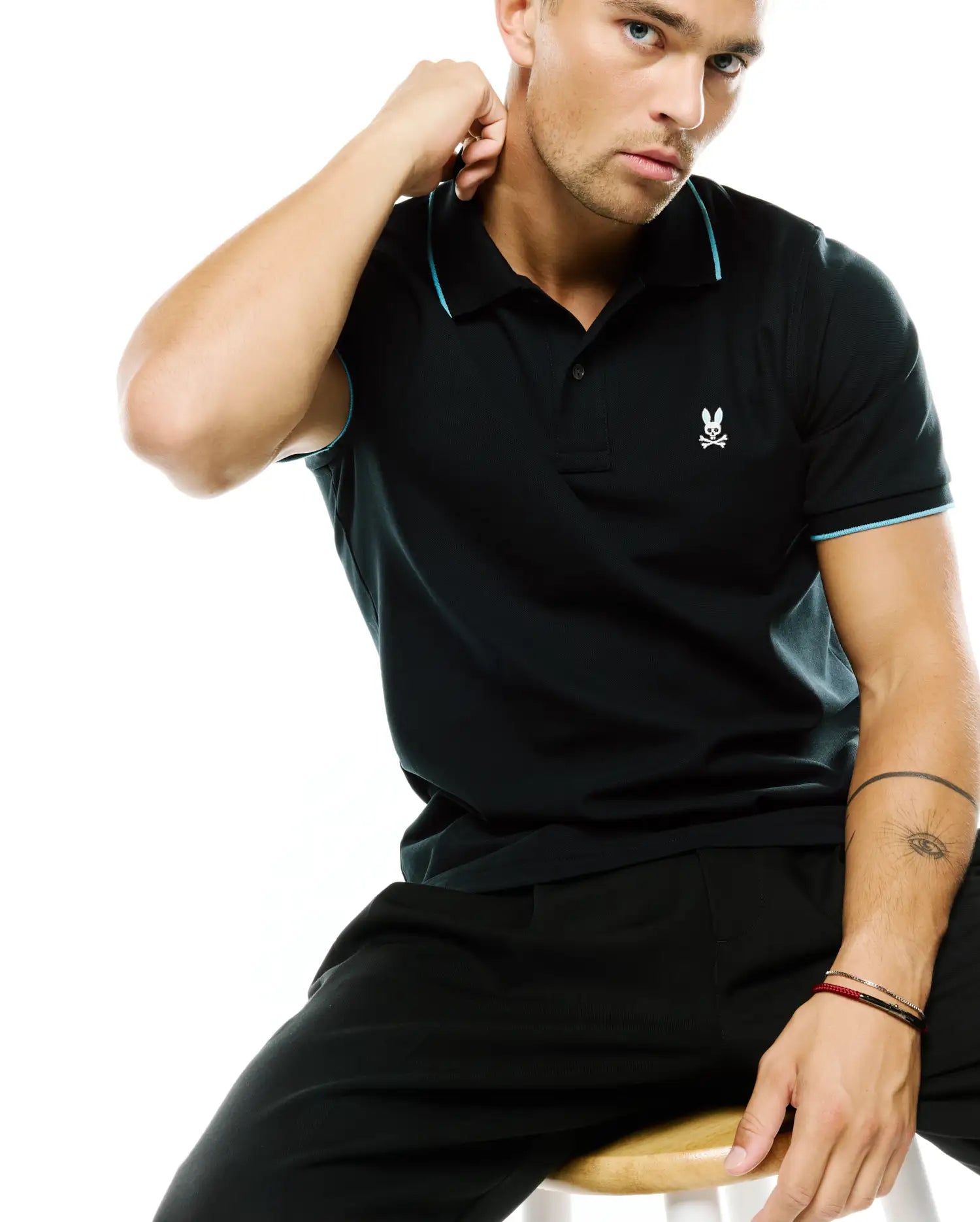 Psycho Bunny Men's Polos Klaus Polo piqué nera in cotone Pima
