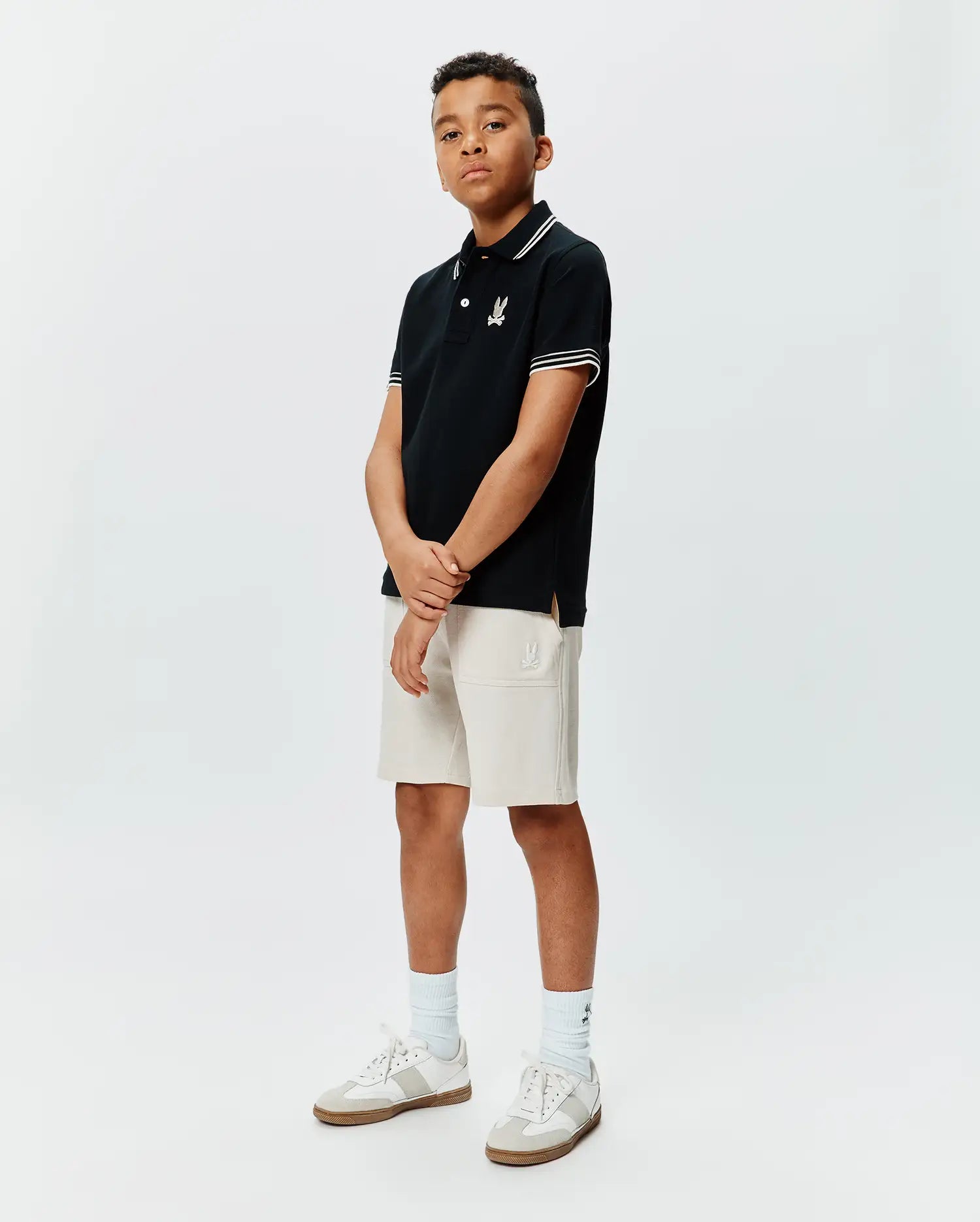 Psycho Bunny Kids Polo Shirts Brad Pique Polo KT0100103 polo nera in cotone Pima