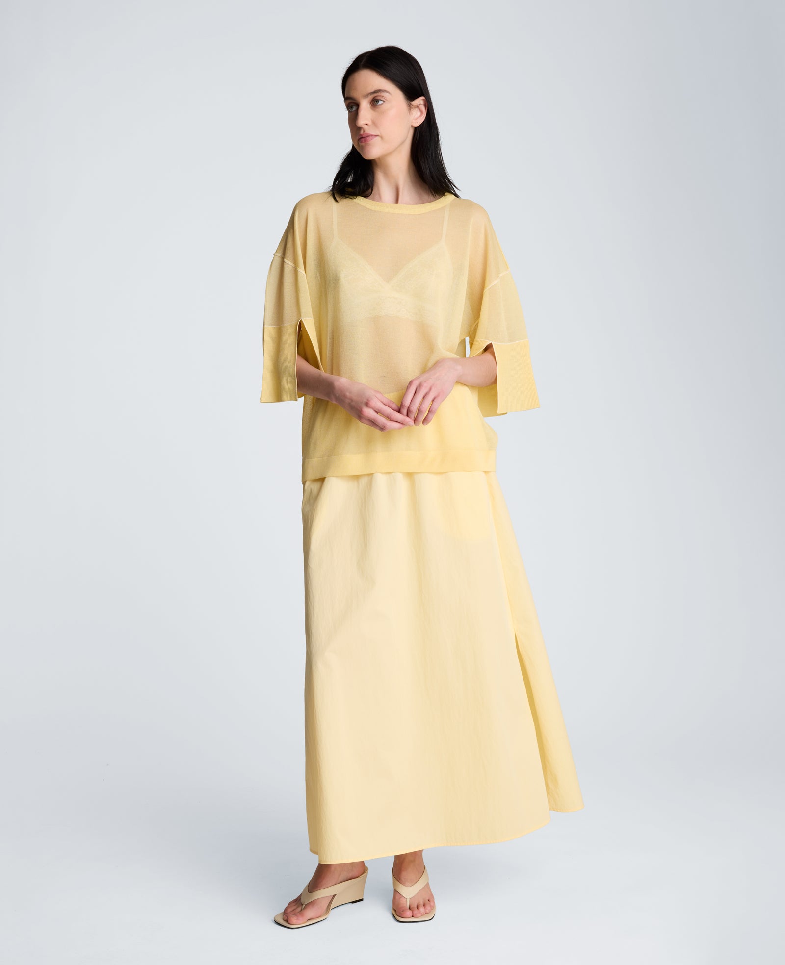 Kenneth Cole Reaction Clothing Pull On Maxi Skirt gonna lunga Pastel Yellow