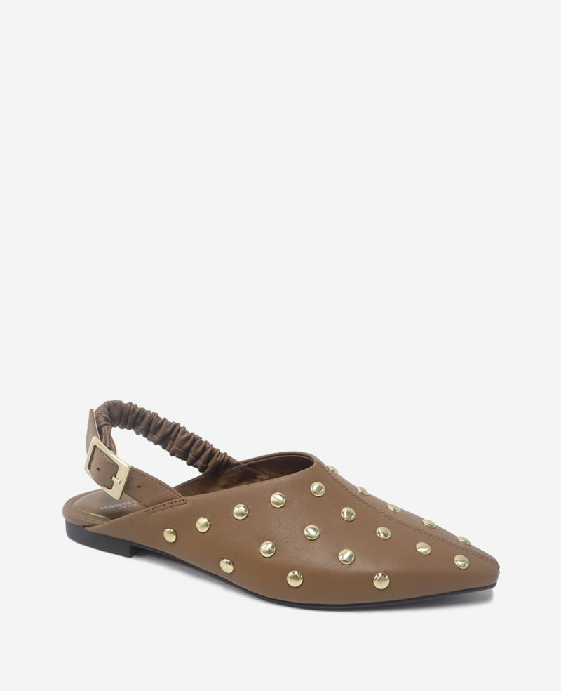 Kenneth Cole Reaction Shoes Nicola Studded Leather Slingback Sandal sandali marroni in pelle