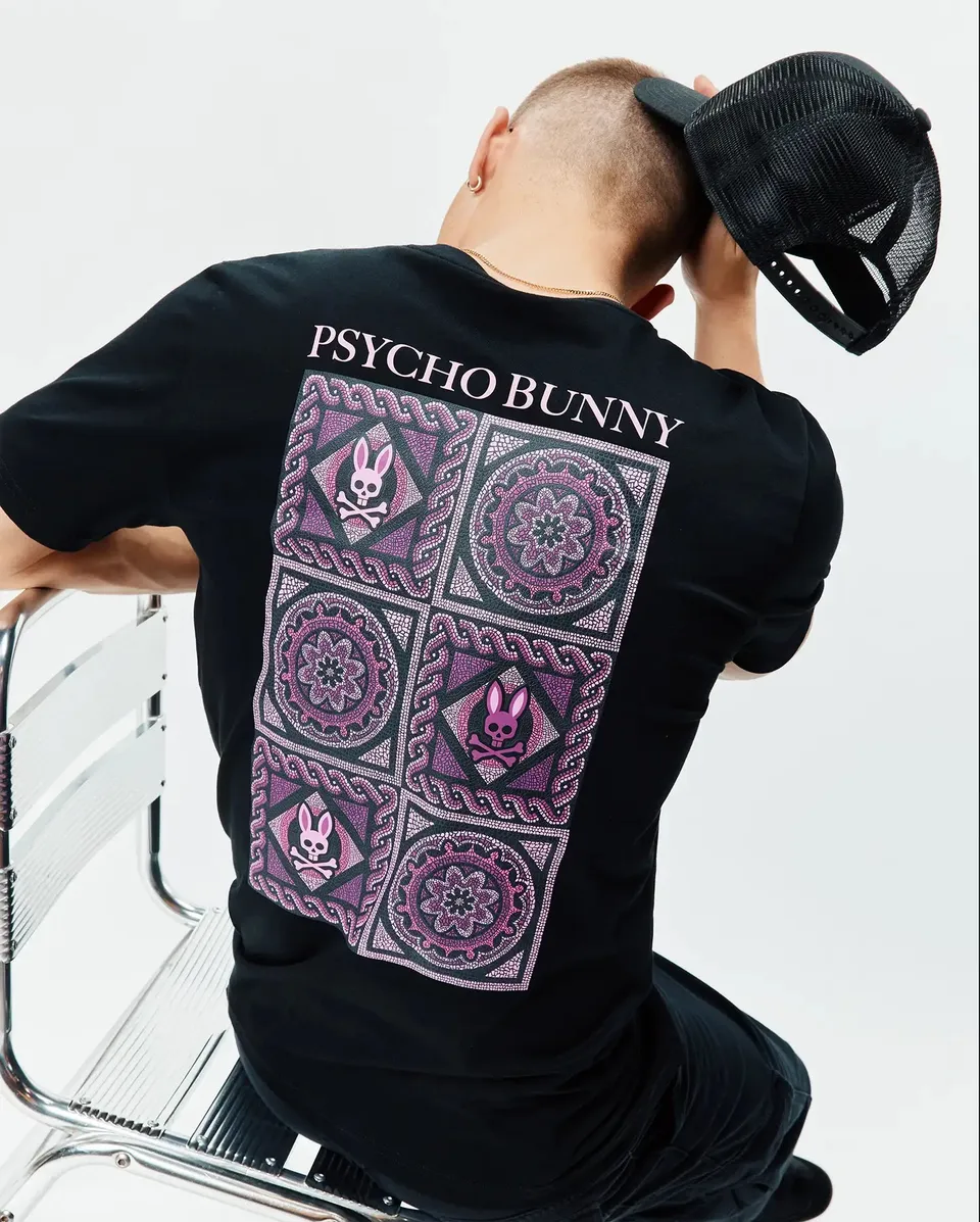 Psycho Bunny Men's Tees Frank Back Graphic Tee MT0200293 t-shirt 2/XXS nera