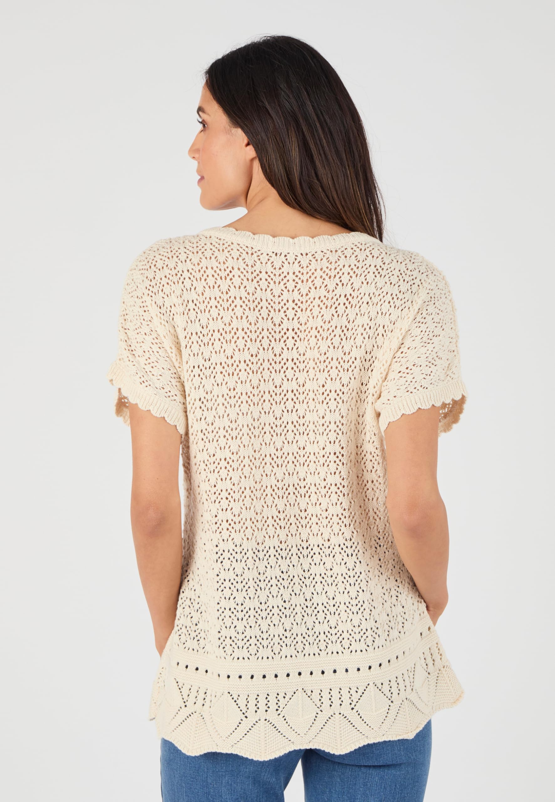 Damart Prêt-à-porter Maglione a maglia a punta da donna marrone ecru 38-40 in cotone