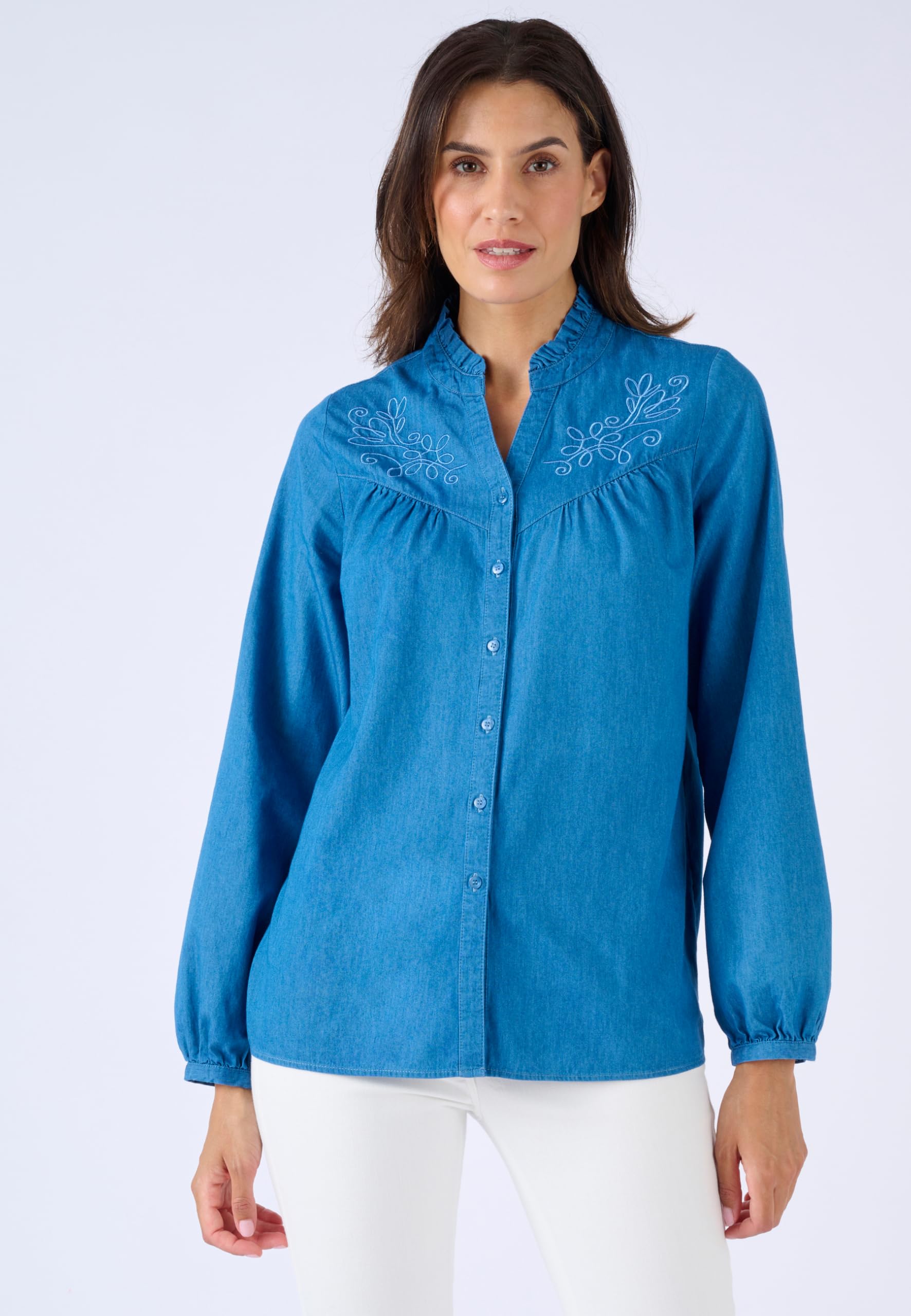 Damart Prêt-à-porter Camicetta in Denim Ricamato Blu Denim Medio 58