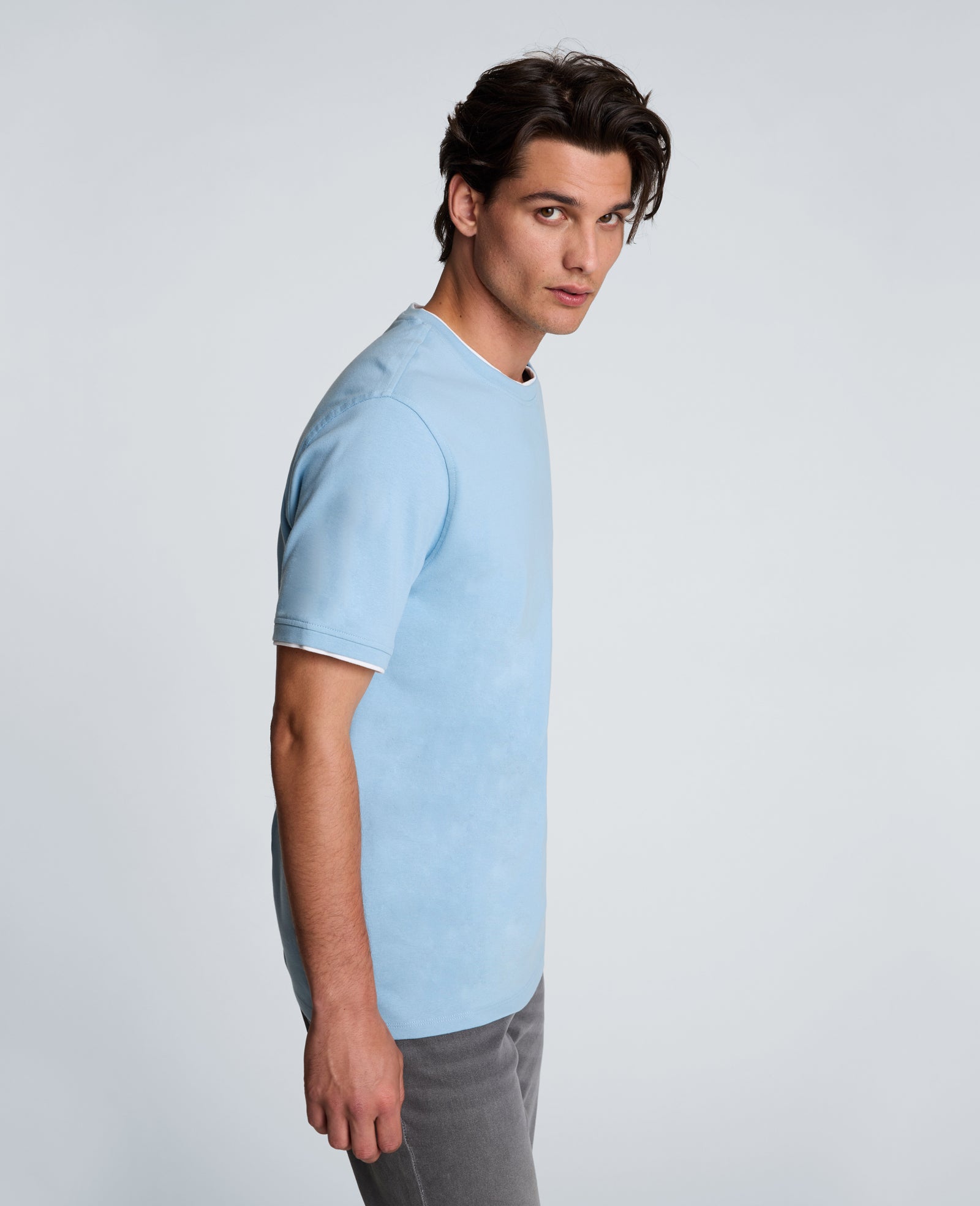 Kenneth Cole Reaction Double Collar Tee maglietta blu oversize in cotone stretch