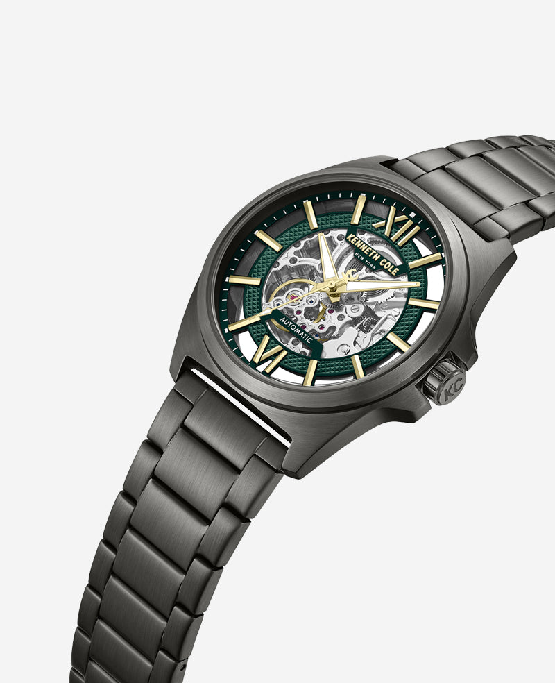 Kenneth Cole Reaction Skeleton Automatic Bracelet Watch orologio automatico gun
