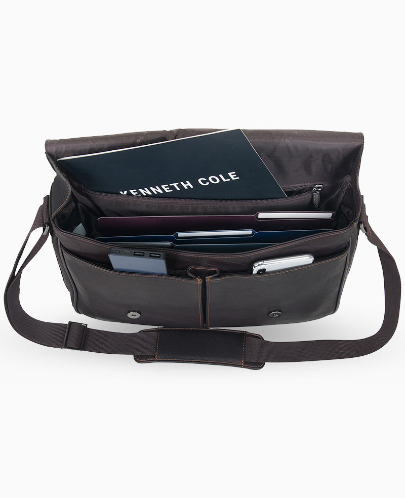 Kenneth Cole Reaction Colombian Leather borsa messenger marrone in pelle