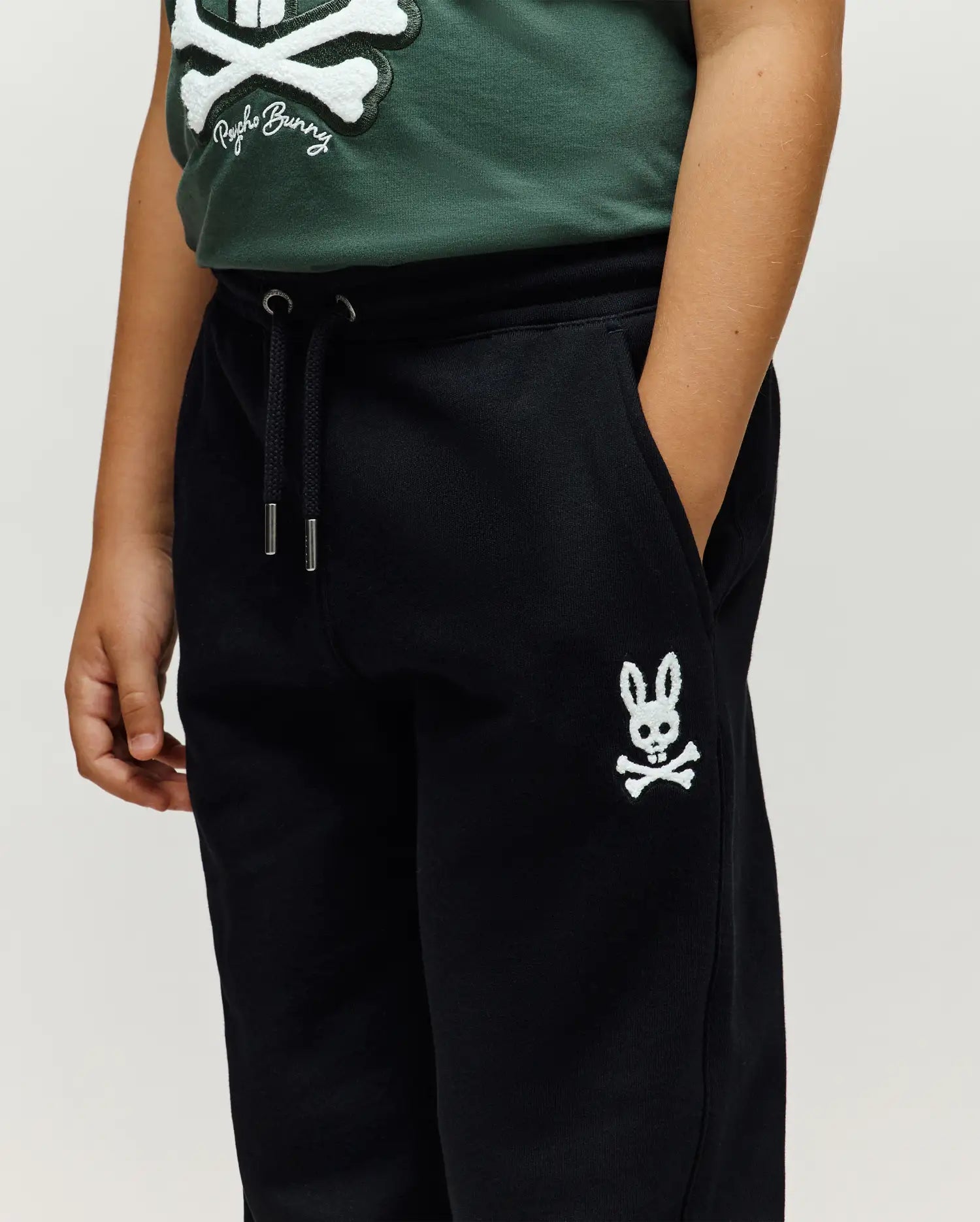 Psycho Bunny Kids Bottoms Tate Chenille pantaloni tuta neri in cotone