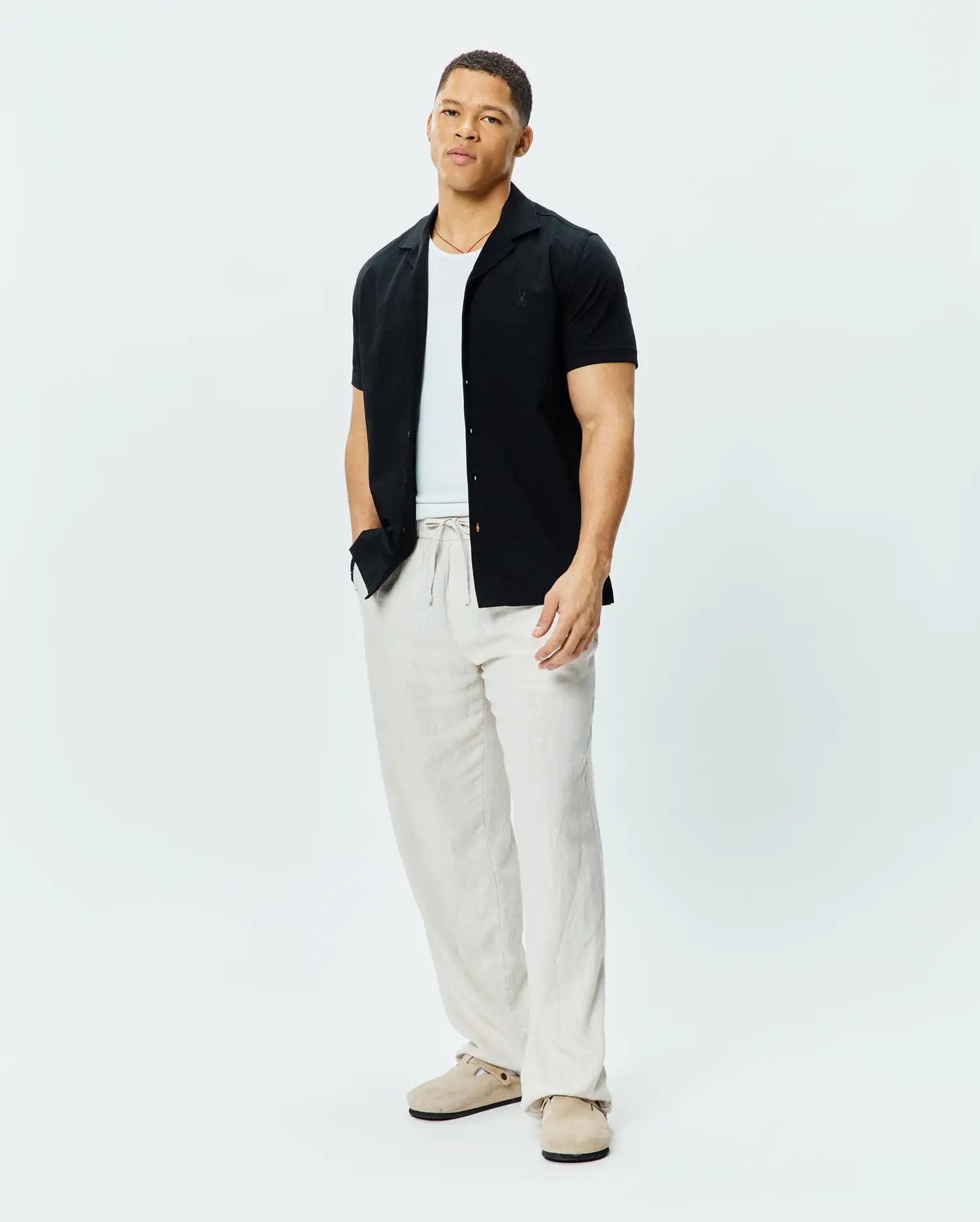 Psycho Bunny Men's Shirts Jayme Knit Shirt MT0300002 camicia nera seersucker