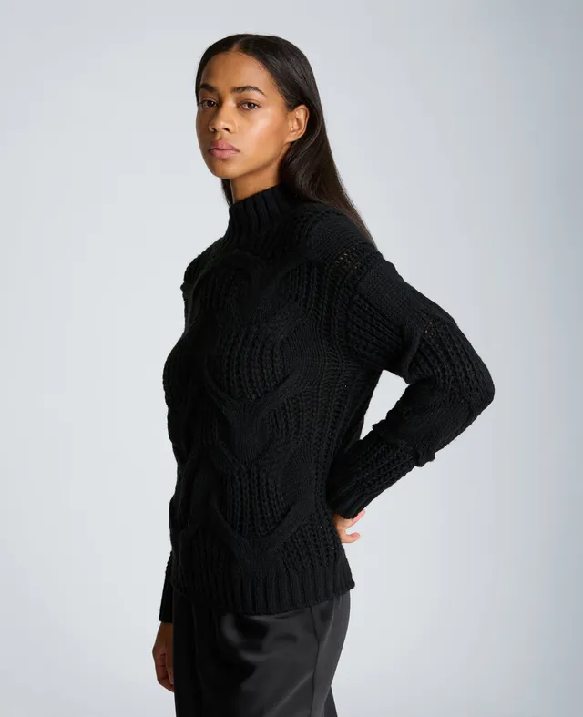 Kenneth Cole Reaction Clothing Oversized Cable Mock Neck Sweater maglione nero oversize