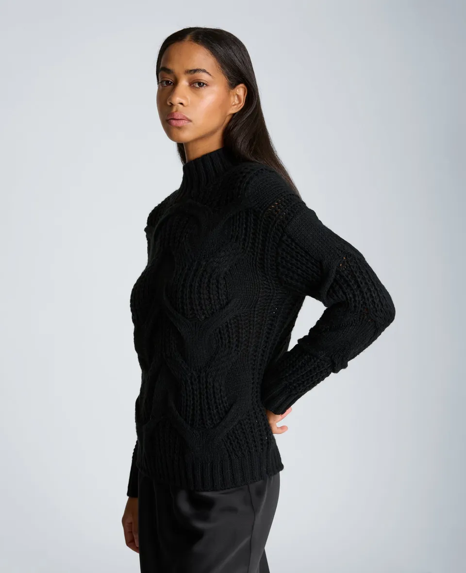 Kenneth Cole Reaction Clothing Oversized Cable Mock Neck Sweater maglione nero oversize