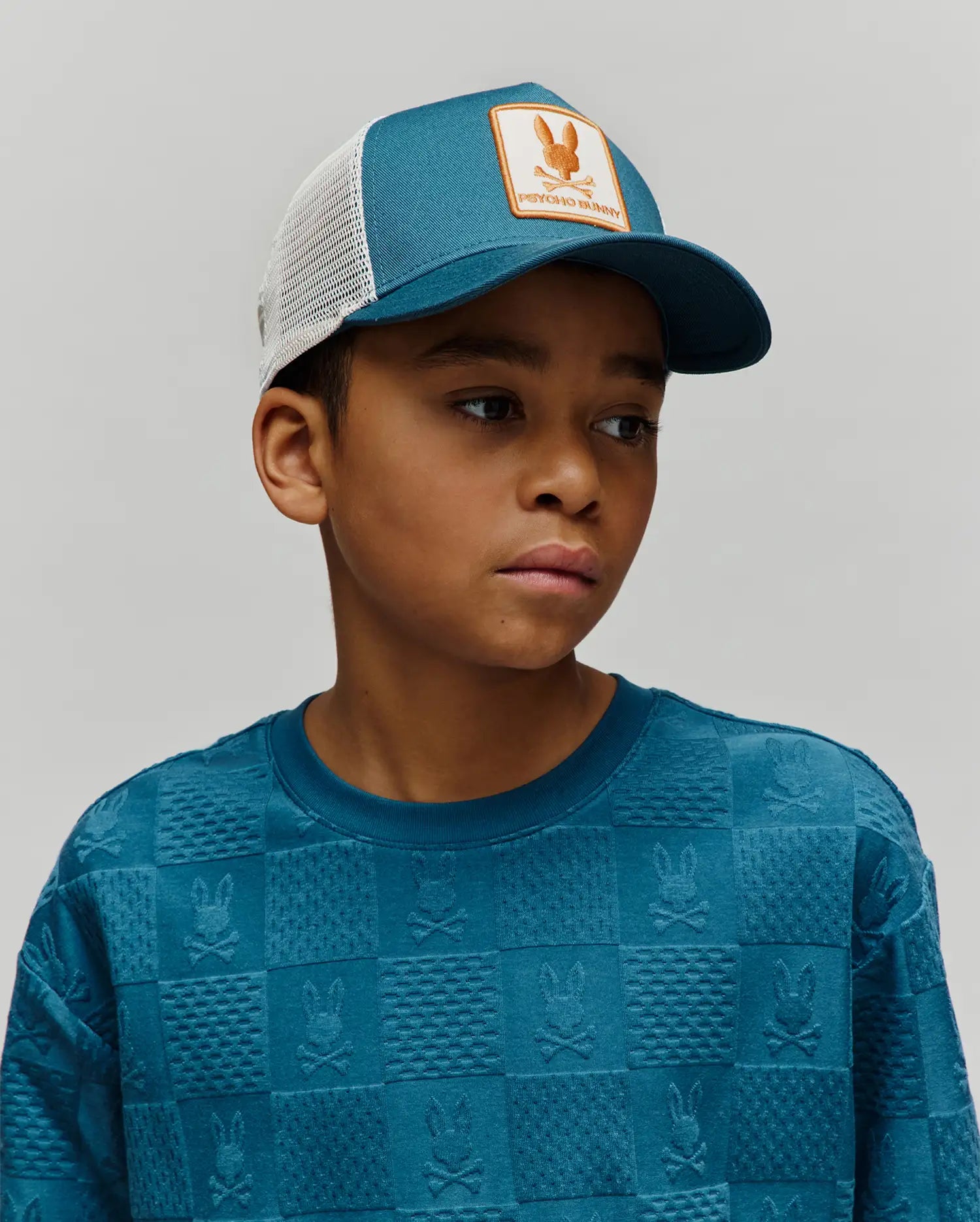 Psycho Bunny Kids Accessories Adamo Trucker cappellino blu Mallard snapback