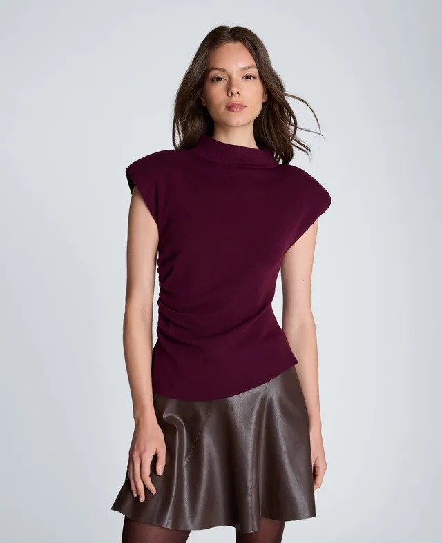 Kenneth Cole Reaction Clothing Extended Shoulder Asymmetrical Mock Neck Sweater maglia smanicata bordeaux