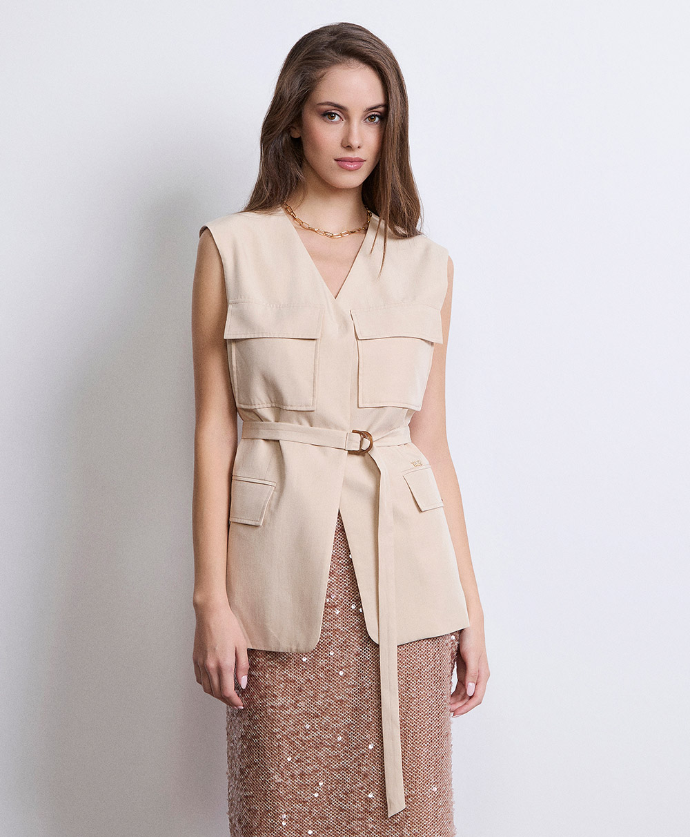 Markup Donna Giacche & Giubbotti Gilet tasconato in misto lino con cintura